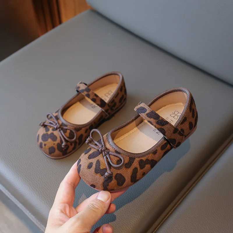 Leopard Printed Kids Flats Shoes Bow Shallow Hook Loop Baby Girls Fashion Shoes PU Soft Sole Toddler Children Mary JanesT250306