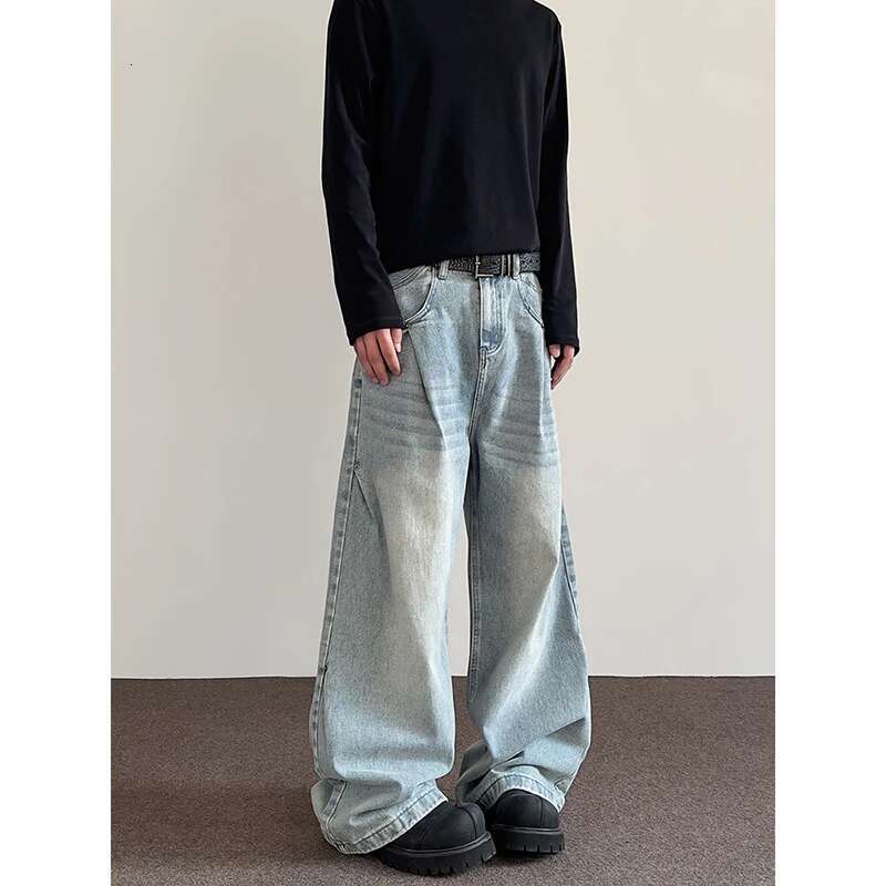 2025 Spring Vintage Y2k 2000S Blue High-Waisted Wide-Leg Jeans Women's Casual Versatile Denim Chic Streetwear Baggy Pants