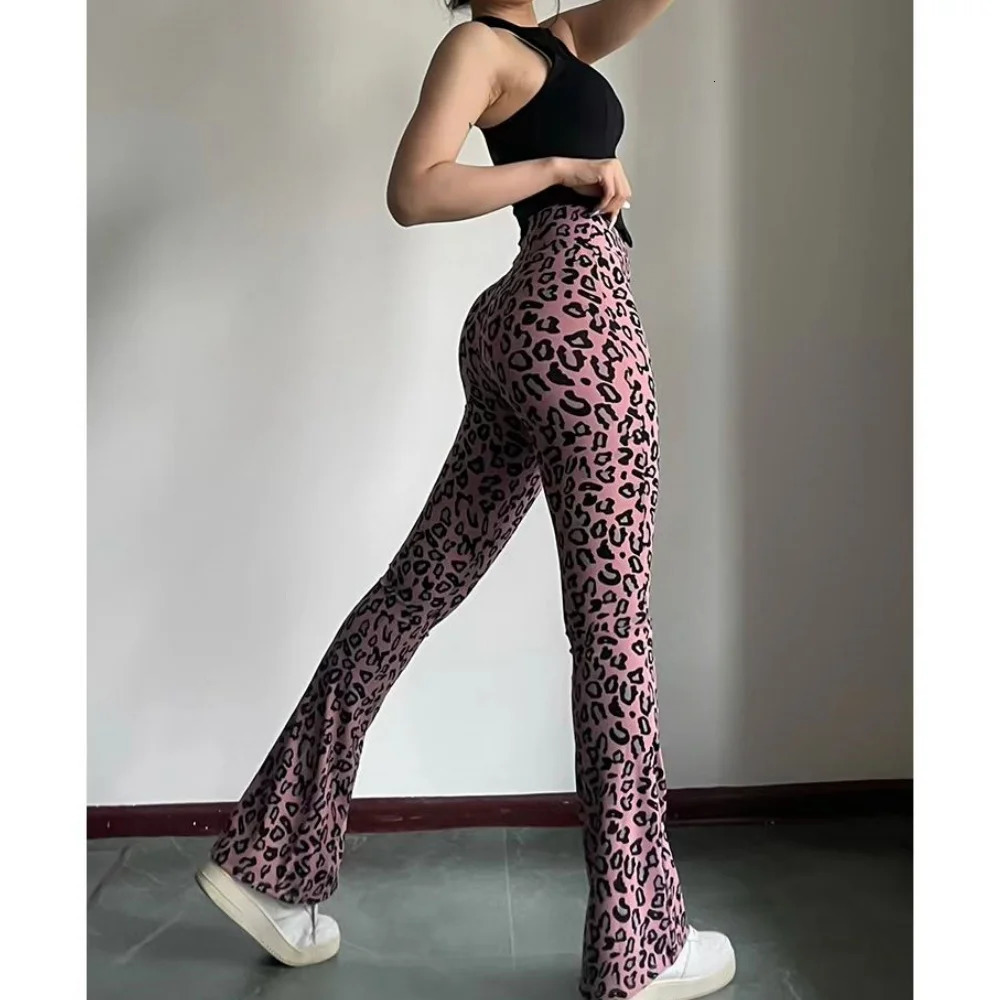 Elastic High Waist Womens Leopard Flare Pant Sexy Slim Leggings Yoga Ladys Trousers Wide Leg Sportswear Boot Cut Pants 250306