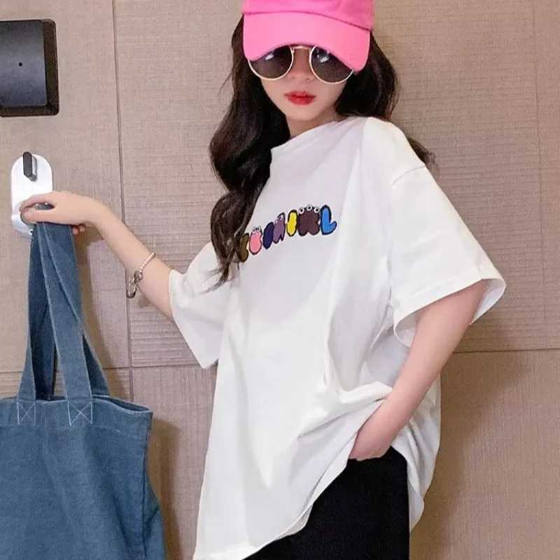 2023 Summer Kids Clothes Sweet Cool Girl T Shirt Short Sleeve Tops 100% Cotton FashionStreet style O-Neck T-shirt for ChildrenT250306