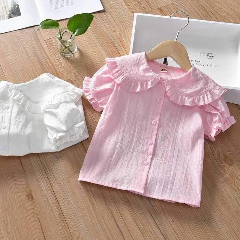 Summer Baby Girl Blouse Toddler Kids Girls Shirt Ruffle Short Sleeve Shirts Children Infant Cotton Tops Tees Pink WhiteT250306