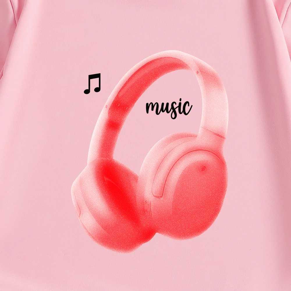 Ring Summer Casual Short-sleeved T-shirt Music Earphones Printed Round Neck Comfortable Childrens Clothing Girl Boys ClothesT250306