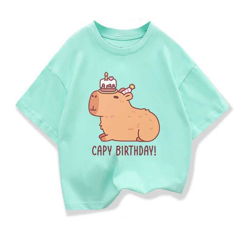 Childrens Birthday Clothing Cute Capybara 2025 Summer Girls Short Sleeve Tops 3-10Years Boys T-shirt Children Birthday GiftsT250306