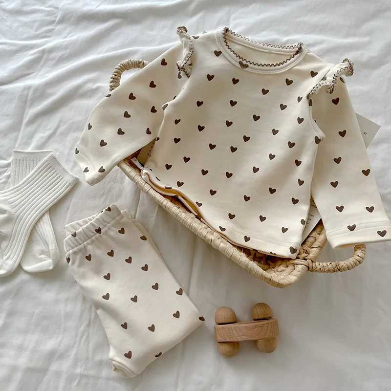 MILANCEL Baby Pajama Suit Heart Print Girls Sleepwear Newborn Sleeping Set M250306