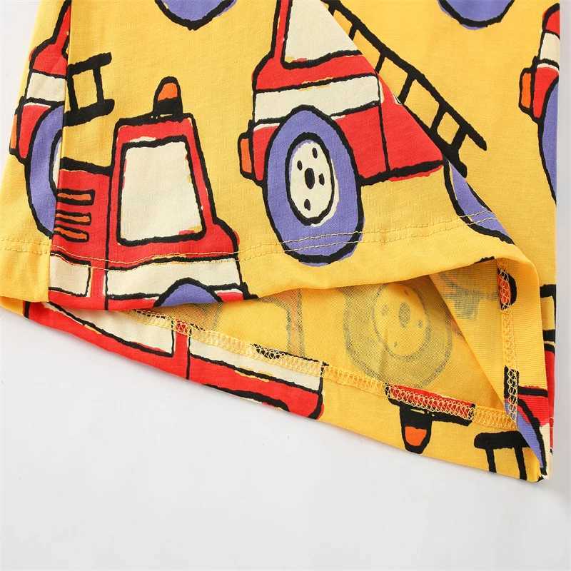Jumping Meters 3-8T 100% Cotton Boys Kids Tees Firetrucks Print Fashion Summer Girls Tshirts Baby Clothes Childrens Tees TopsT250306