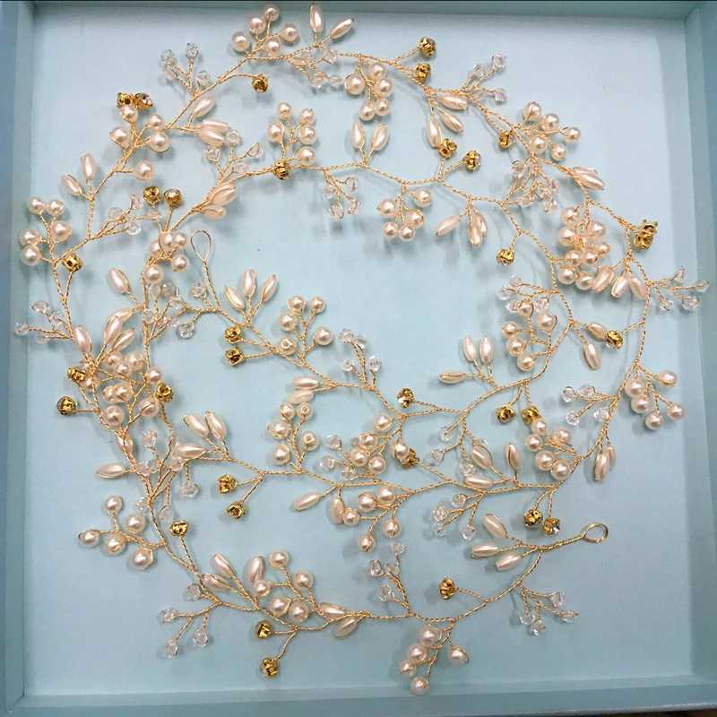 35/50cm Long Bridal Handmade Crystal Pearl Hair Band dress Wedding Hair Accessories Beads band Jewelry Fashion dress X250306
