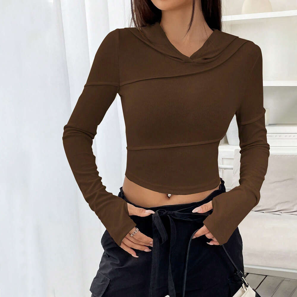 Street Trendy V-Neck Hoodie Autumn And Winter, Tailored Bottom, Hooded Top For Women KLMY