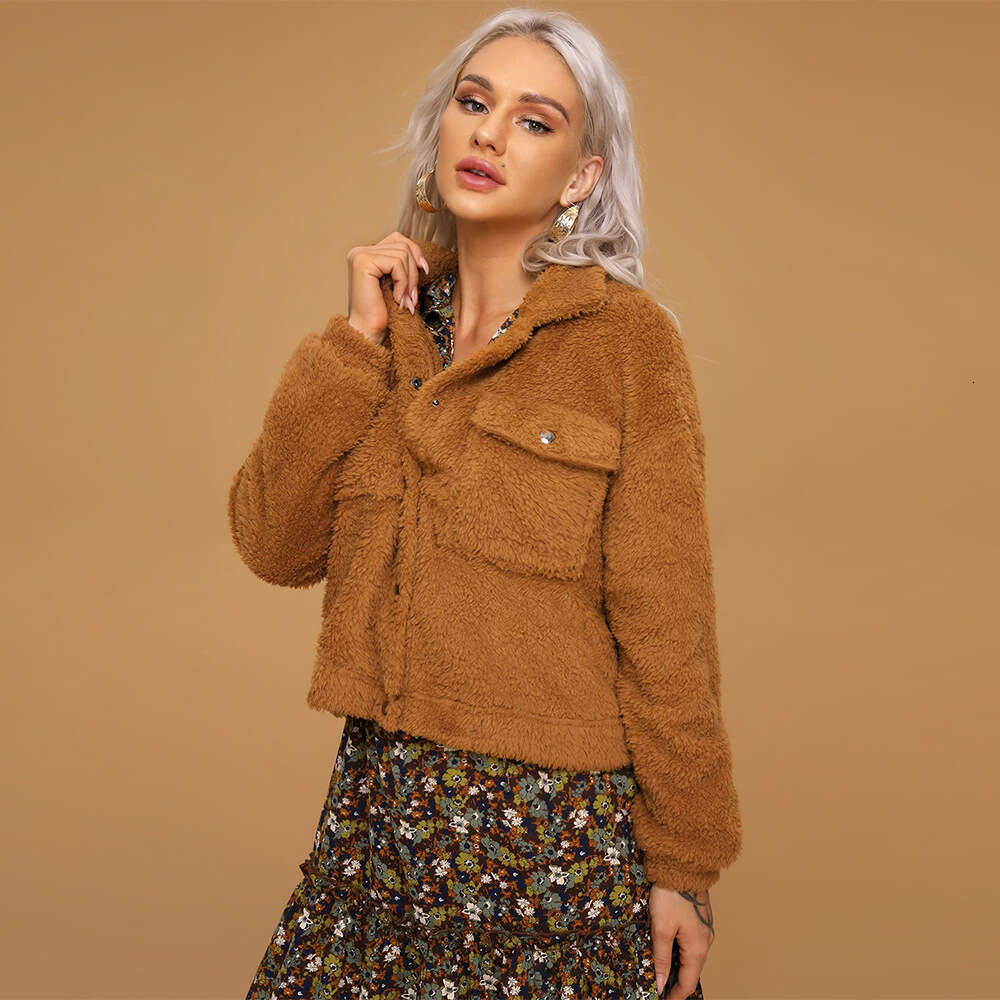 Spring/Summer Women's Street Single Breasted Flip Collar Elegance Commuting Long Sleeved Plush Jacket Coat KLMY
