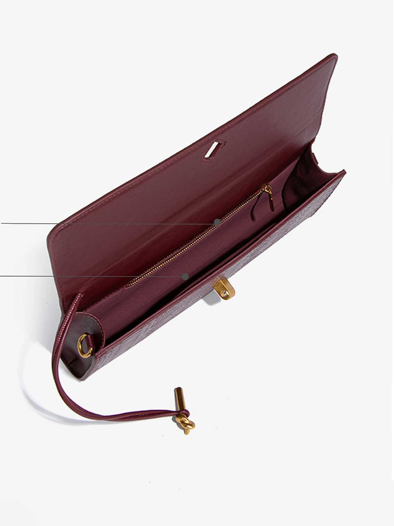 Burgundy bag ry red envelope wine red envelope upsc new handbag European and fi odile flip hand organ b Y250305