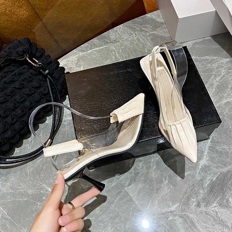 Summer 2025 Black for Off Work Footwear Pointed Toe Clear Thin H Ladies Shoes Sandals Wen Plastic High Korea Luxury Y250306
