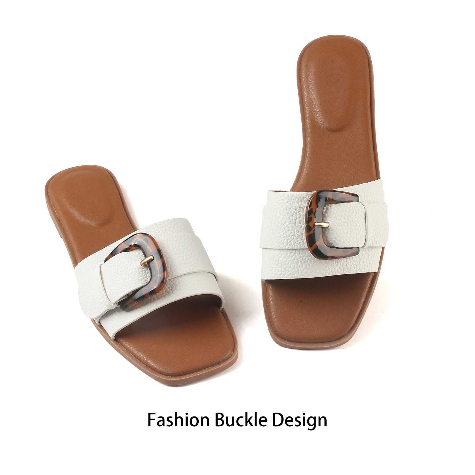 Wen Square Toe Sandals for Wen Dressy Summer Slip butt Flat Sandals Y250306