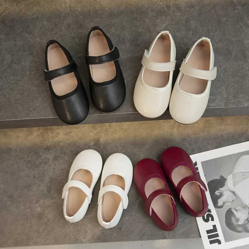 Little Girls Mary Janes Soft Leather Plain Design Autumn Children Princess Shoes Light Round Toe Daily 21-30 Toddler Kids FlatsT250306