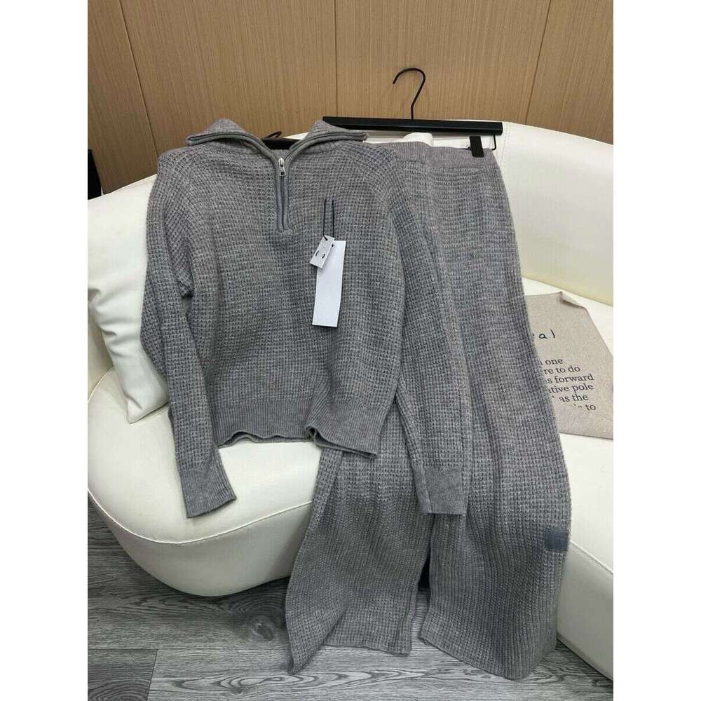New Waffle Knitted Loose Casual Lazy Style Top, Floor Pants, Drop Feeling Two Piece Set, Soft