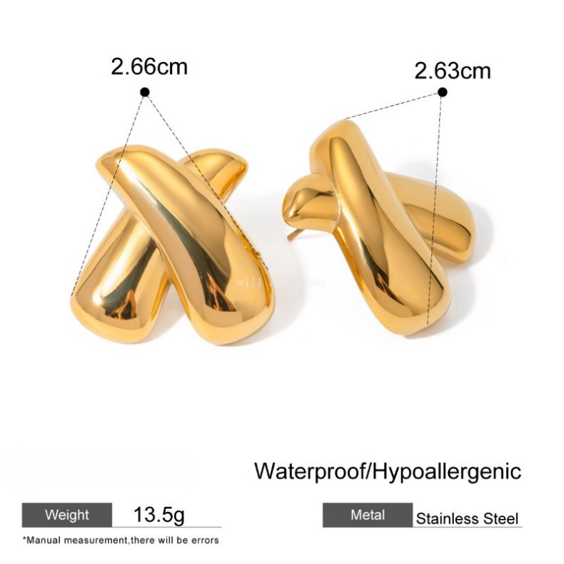Chunky Bubble Earrings Stud Non Tarnish Stainless Steel 18k Gold X Drop Earring Fashion Geometric Earrings Gift for Women Designer Jewelry Gift for Mo