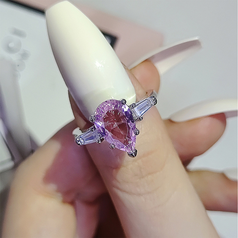 Wedding Ring Luxury Jewelry 925 Sterling Silver Round Cut Pink Topaz Diamond Gemstones Party Women Eternity Engagement Bridal Ring Gift