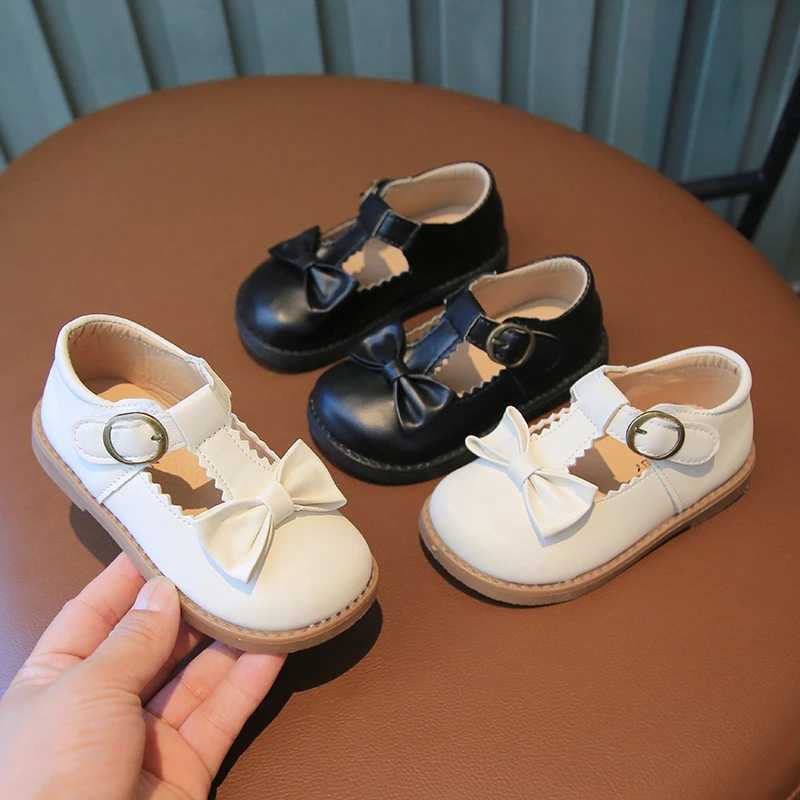 Girls Mary Janes Ruffles Bowknot Lovely Beautiful Kids Leather Shoes Four Colors 21-30 Toddler Black Beige Fashion Kids ShoeT250306