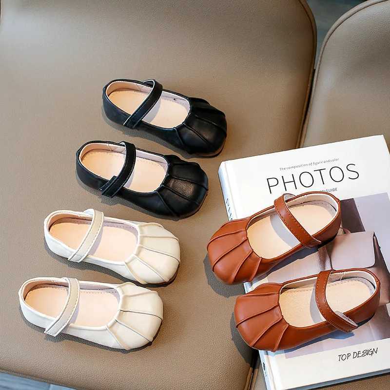 New Fashion Lace Pleated Little Fashionable Shallow Mouth Single Flats Baby Casual Loafer Girls Leather ShoesT250306