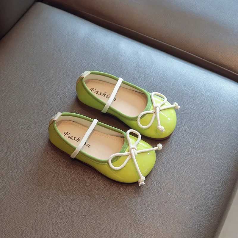 Smooth and Brightly Patent Leather Shoes for Kids Girls Simple Bow-tie Mary Janes Shoes Flats Kawaii Slip on Shoes Girl F07193T250306