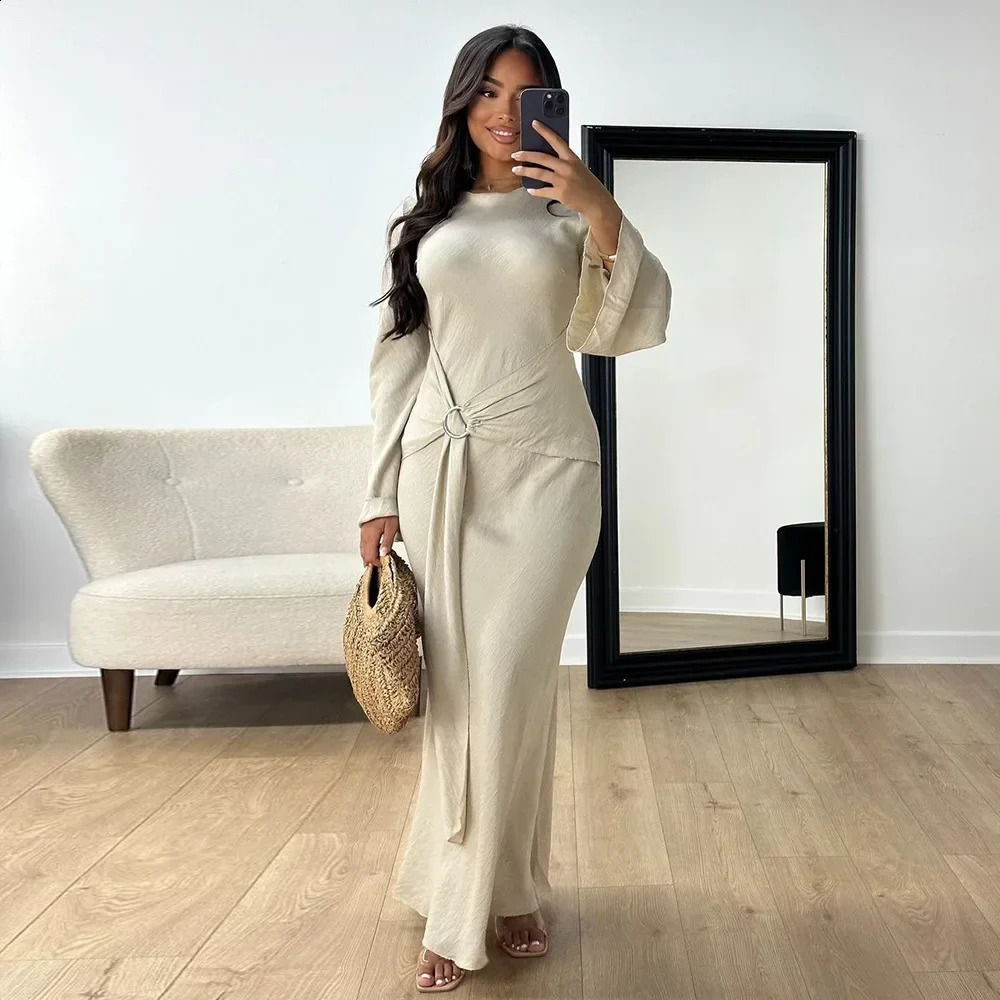 Eid Mubarak Dubai Women Bodycon Abayas Maxi Dress Belt Muslim Islam Clothing Jalabiya Turkey Kaftan Marocain Femme Vestido Gowns 250305