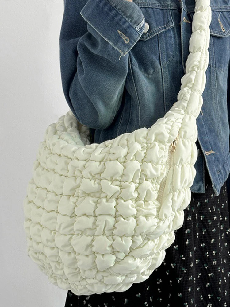 Korean Fold Puff Cloud Bag Womens Large Capacity Dumpling Bag Single Shoulder Crossbody Bag Fashion Tote Bag 250306