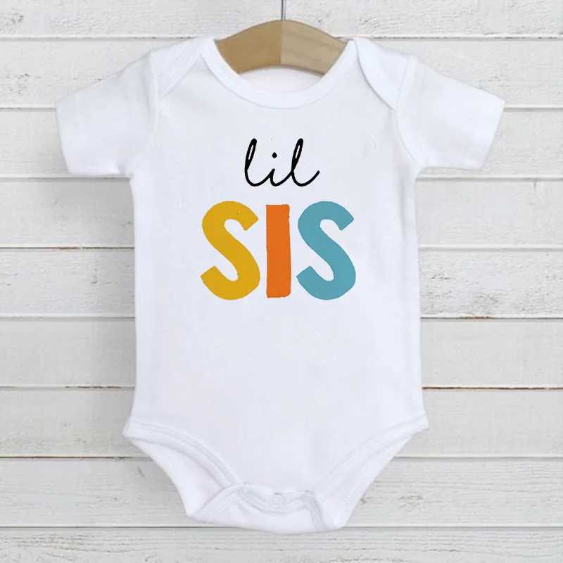 Big Bro Lil Sis Printed Round Neck T-shirt for Baby Kids Brother and Sister Matching T-shirts in Summer Big Sis Lil Bro SeriesT250306