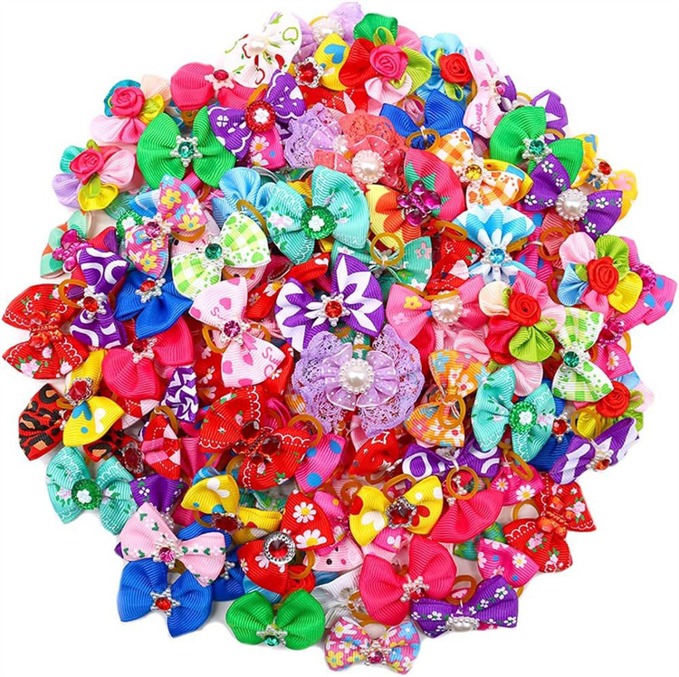 100PCS Cute Handmade Puppy Dogs Hair Bows Pet Dog Hairs Accessories Flower Bows Dog Grooming Bows for Small Dogs Pet Products LT1628