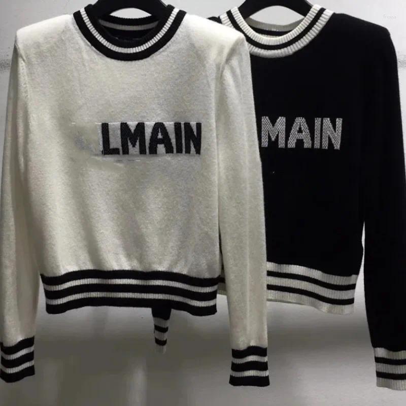 Women's Sweaters Casual Fashion Autumn And Winter Splicing Letter Pullover Round Neck Shirt Long Sleeve Knitting