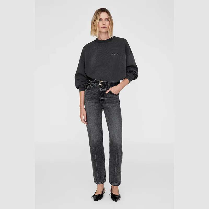 25 Spring New North American Niche AB Graffiti Letter Printing Washing Water Frying Color Old Black And Gray Women's Sweater