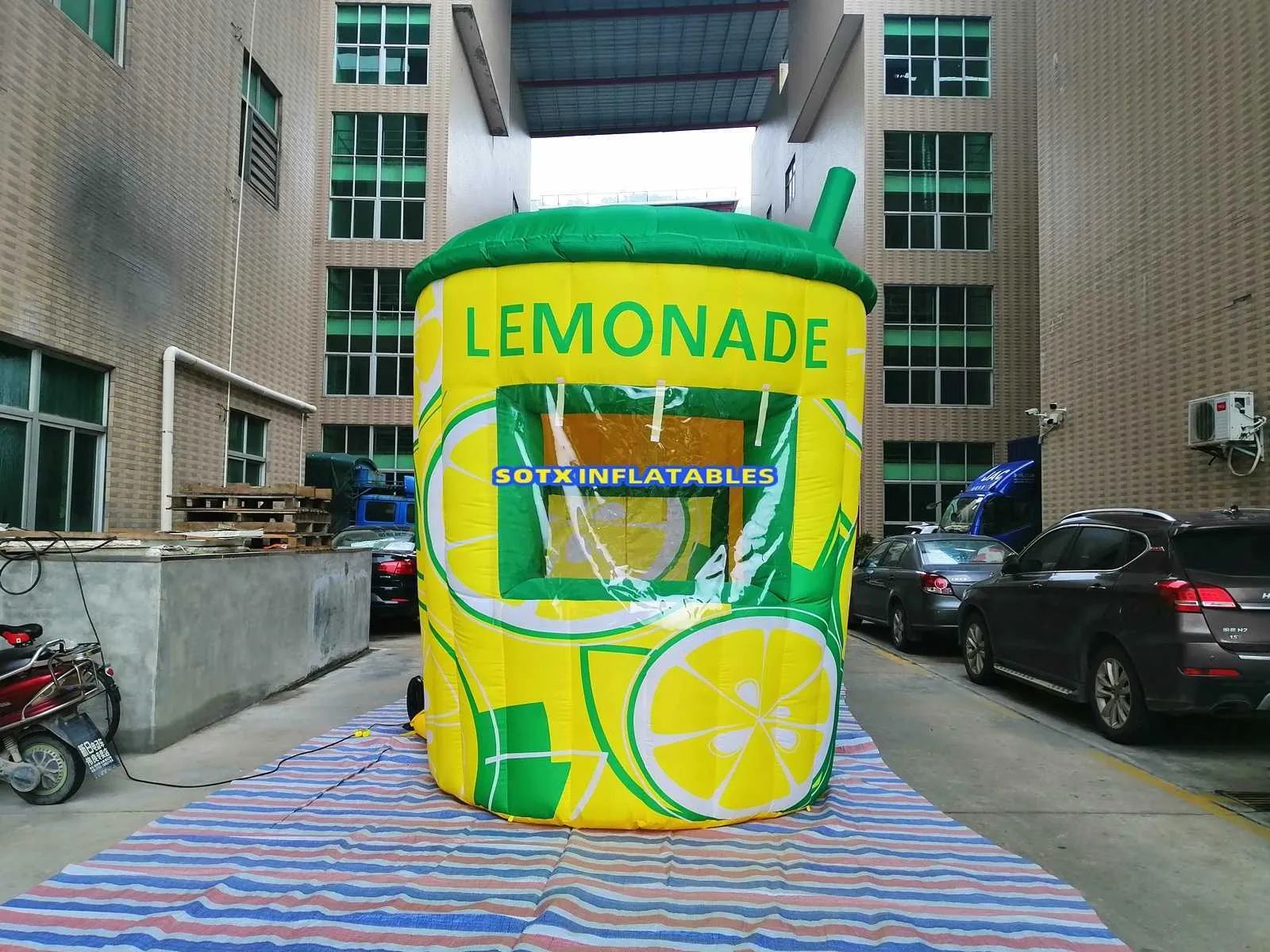 5mLx5mWx4mH (16.5x16.5x13.2ft) with blower Show display inflatable lemon booth inflatable lemonade stand with hands for advertising