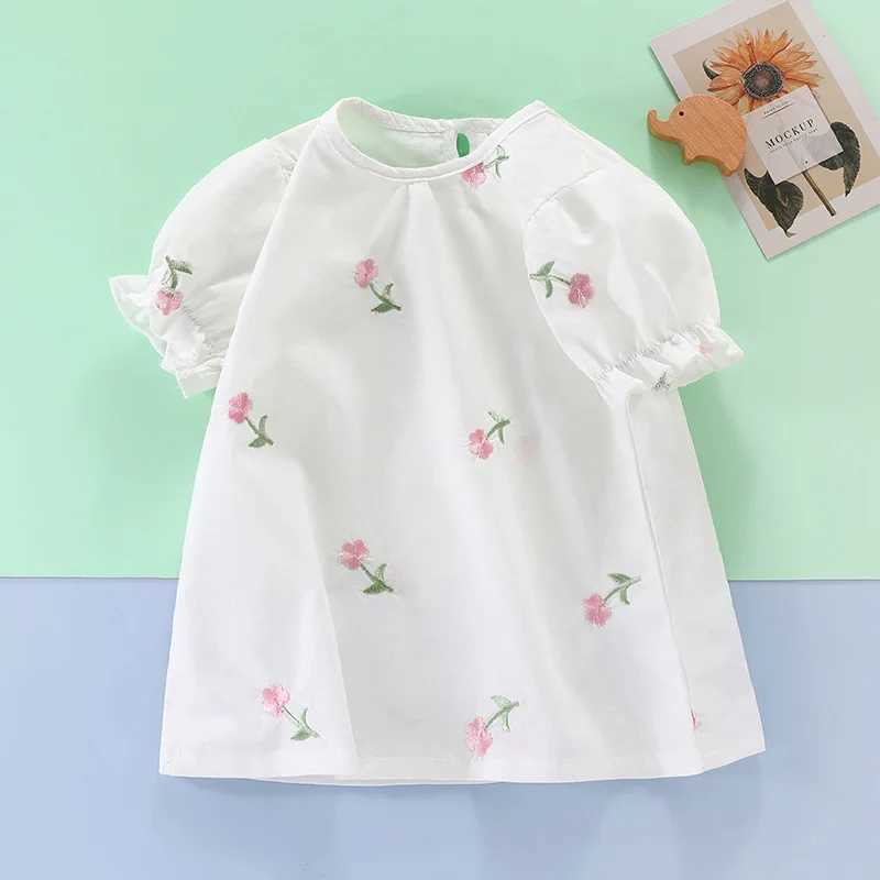 Girls T-shirt Summer Dress Baby Girl Korean Version Half Sleeved Trendy Flower Bud Sleeve Childrens Pure Cotton Bottom TopT250306