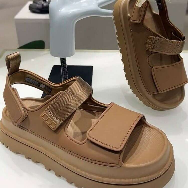 25 Summer New Velcro Sponge Cake Thick Bottom Increased Comfort Candy Color Versatile Casual One Word Open Toe Roman Sandals
