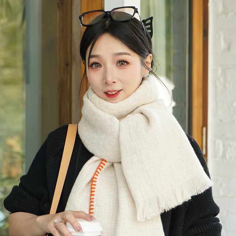 K059 Manufacturers wholesale 2024 winter versatile scarf for women cute high-end imitation cashmere Korean style tassel couple neck scarf