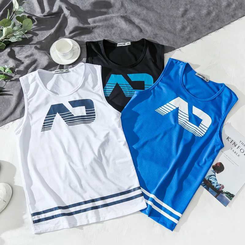 Addicted Mens sleeveless top ad printed mesh breathable cool quick drying sports sexy vestT250318
