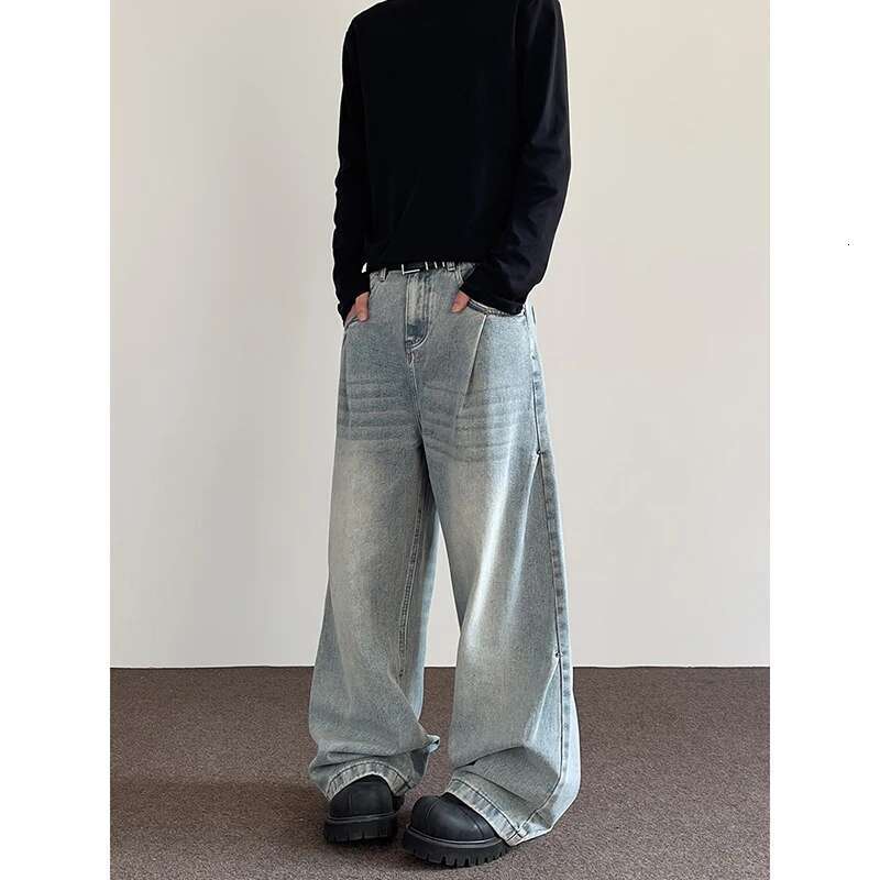 2025 Spring Vintage Y2k 2000S Blue High-Waisted Wide-Leg Jeans Women's Casual Versatile Denim Chic Streetwear Baggy Pants