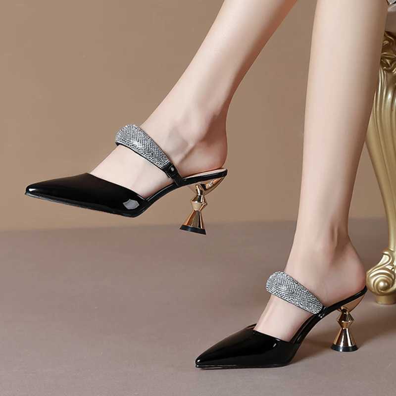 Wens shoes 2024 autumn flip flops high h transparent heel rhines outdoor sandals elegant fem slippers Big Size 45 Y250306