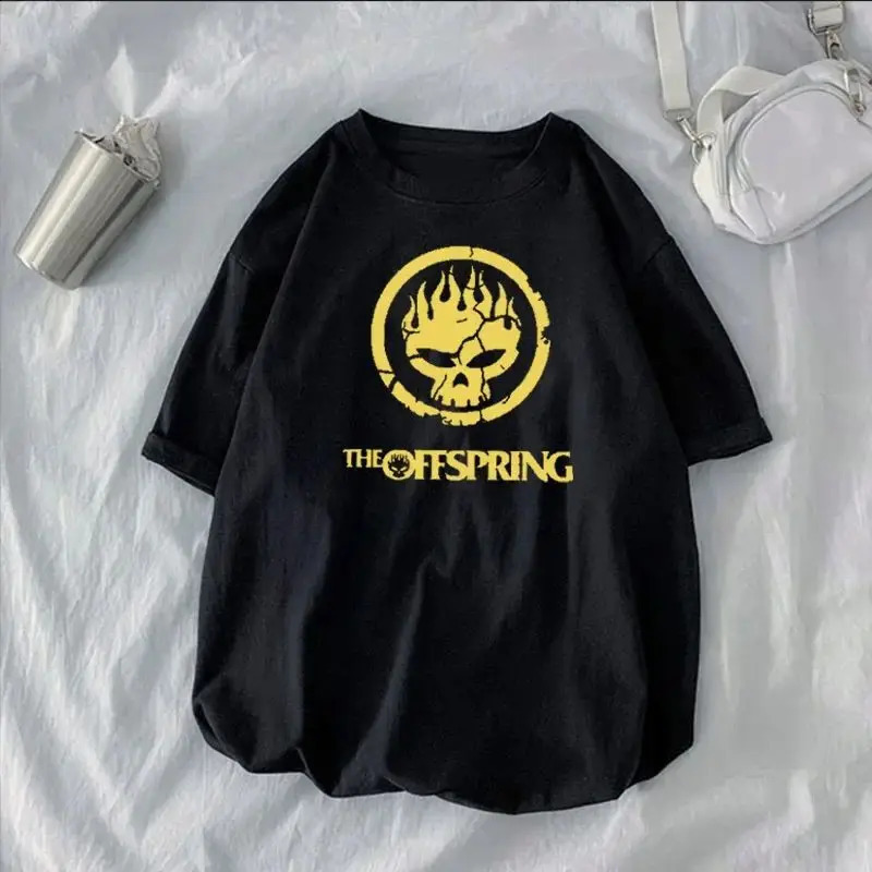 Flame Skull Head Punk Tshirt The Offspring Band Top Men Hipster Streetwear Clothing Shirts 250227