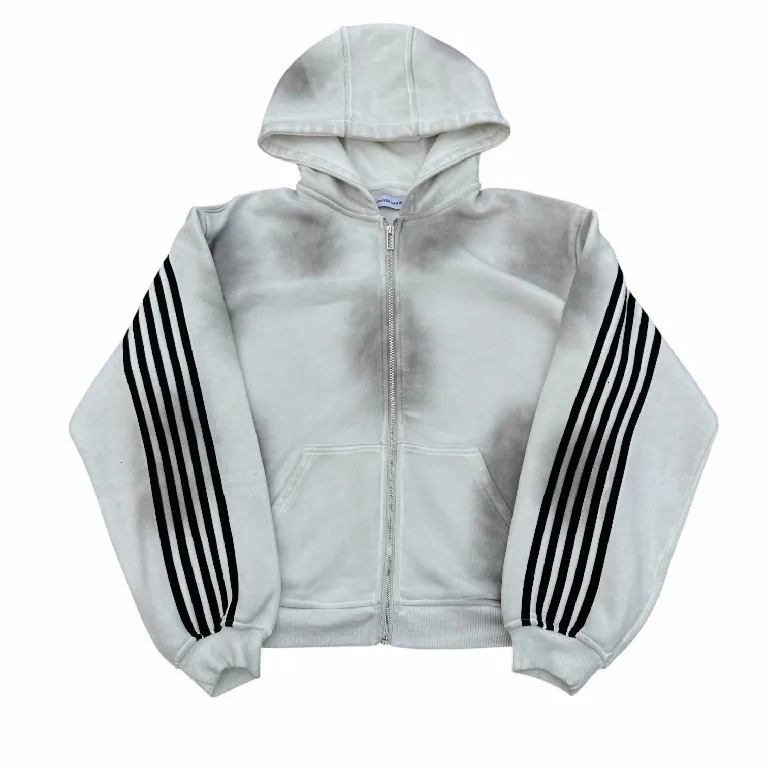 Streetwear HCW Striped Zip Hoodie Sweatpants Two Piece Set Y2K Mens Harajuku Hip Hop Oversized Elastic Waist Casual Pants 250306