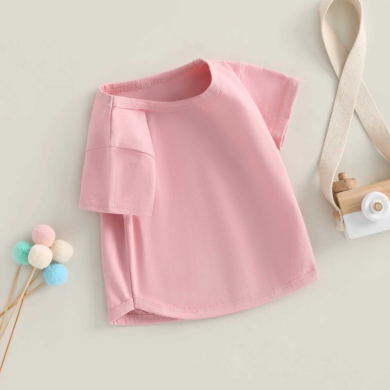 Pudcoco Kids Newborn Baby Boy Girls T-Shirt Casual Summer Round Neck Solid Color Loose Short Sleeve Pullover Shirt Toddler 0-3T T250603