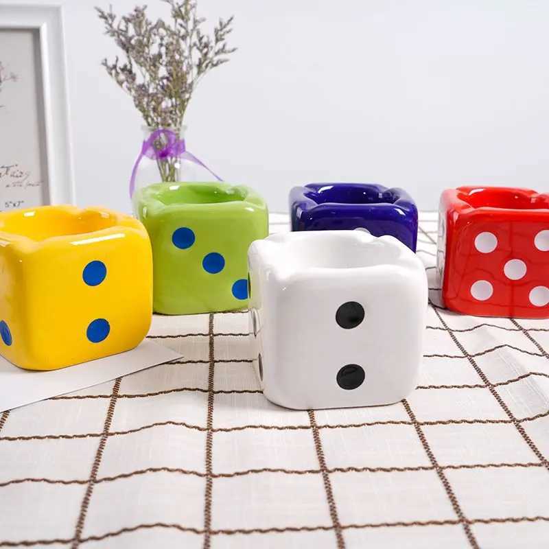 Modern Square Dice Ceramic Ashtray Large Capacity Art Dice Ashtray Car Indoor Soot Storage Crafts Birthday Gifts Home DecorationC250306
