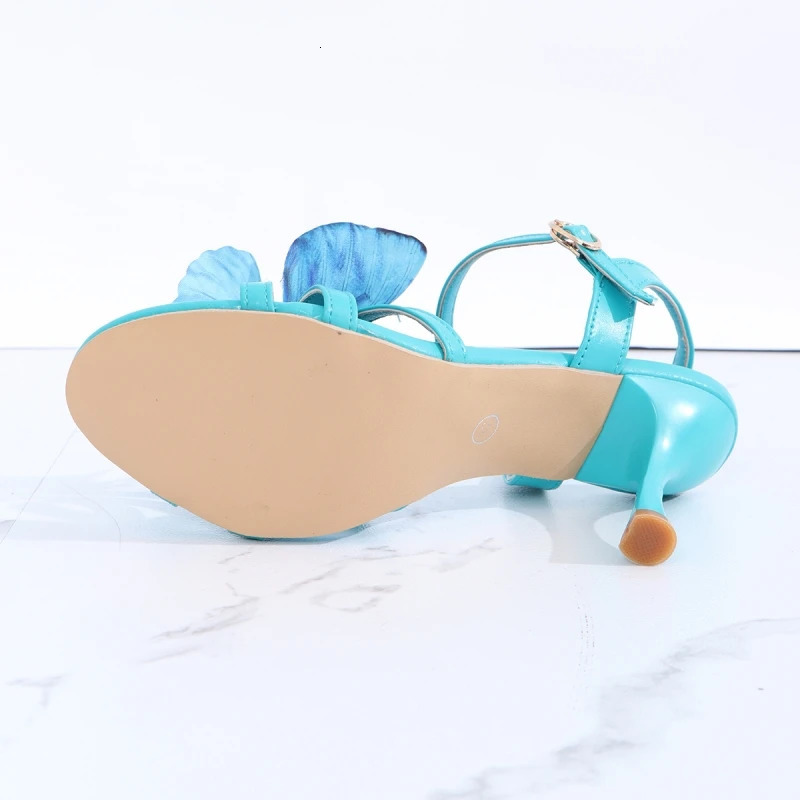 Retro Green Butterfly High Heels for Women Summer Peep Toe Ankle Strap Sandals Elegant Ladies Lace Up Stiletto Party Shoes 250306