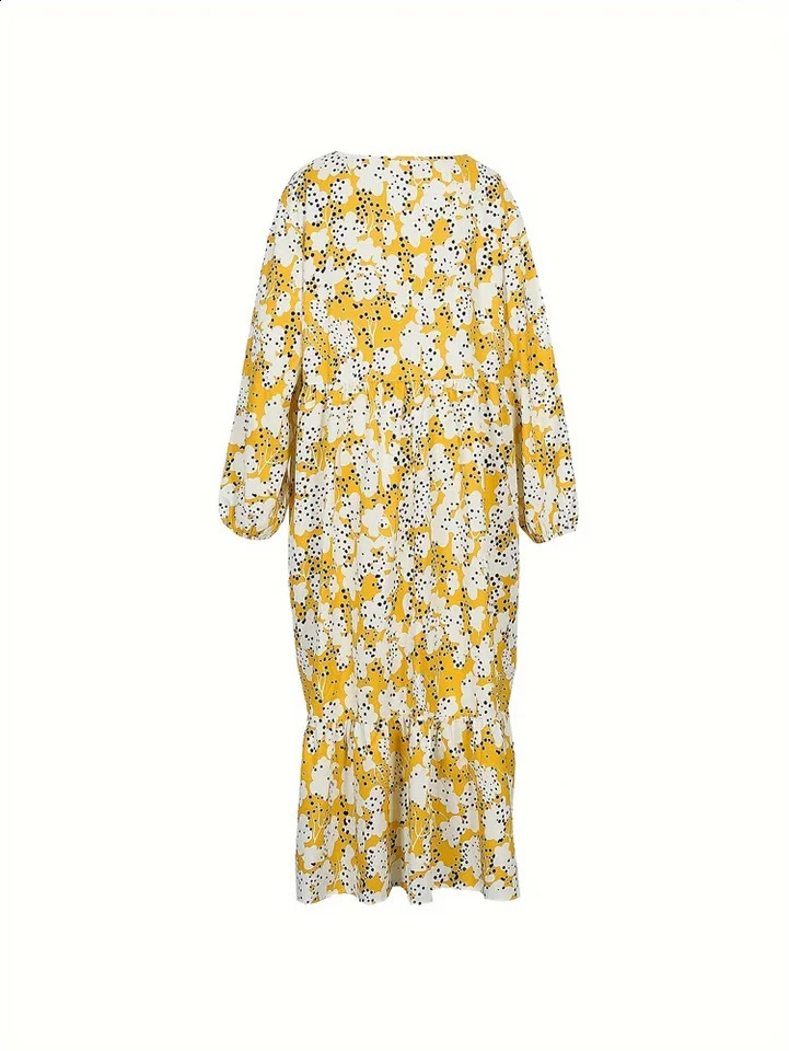 Plus Size 2025 Spring and Summer Womens Flower Lantern Sleeve Waist Dress Elegant Casual Mature 250526