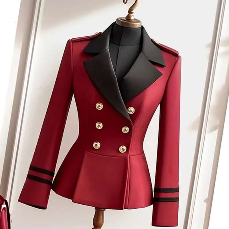 2025 Spring Autumn Women's Popular Explosions Anchorage Red Suit Temperament Slim Waist Advanced Contrast Jacket