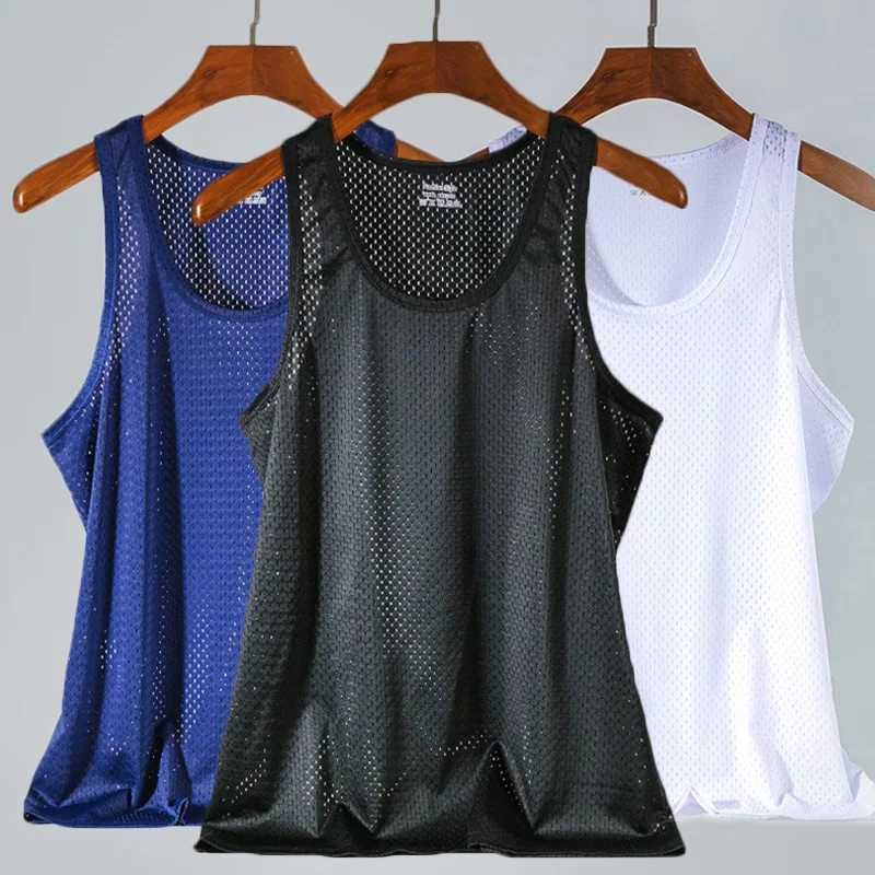 Summer Mesh Tank Top Men Gym Fitness Quick Dry T-shirt Mens Clothing Slim Fit Bodybuilding Sleeveless Shirts Men Basketball VestT250318