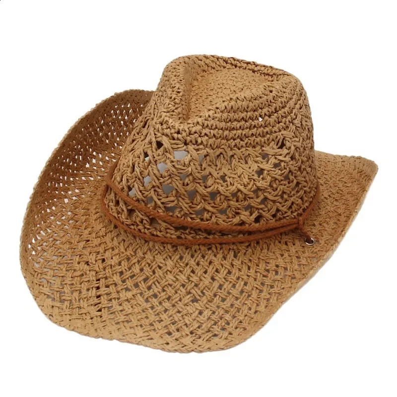 Vintage Western Cowboy Sun Hat Men Women Straw Hat Outdoor Travel Ethnic Style Gift UV Protection Cap Chapeau Beach Hat 250303