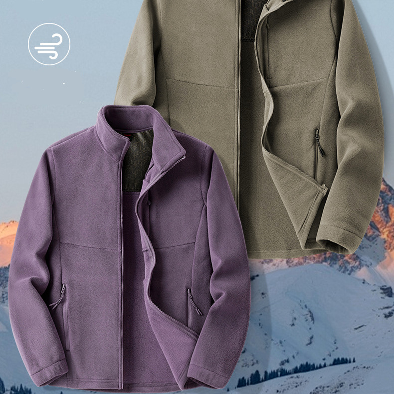 Outdoor windbreaker, loose fitting couple simple solid color fleece warm jacket, trendy clothing for autumn and winter