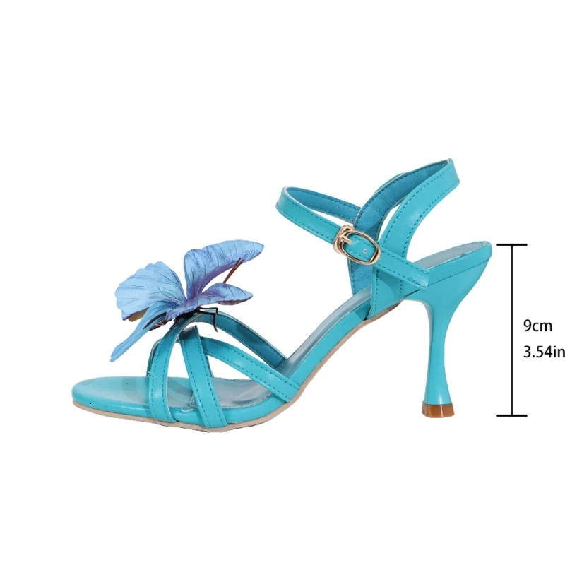 Retro Green Butterfly High Heels for Women Summer Peep Toe Ankle Strap Sandals Elegant Ladies Lace Up Stiletto Party Shoes 250306