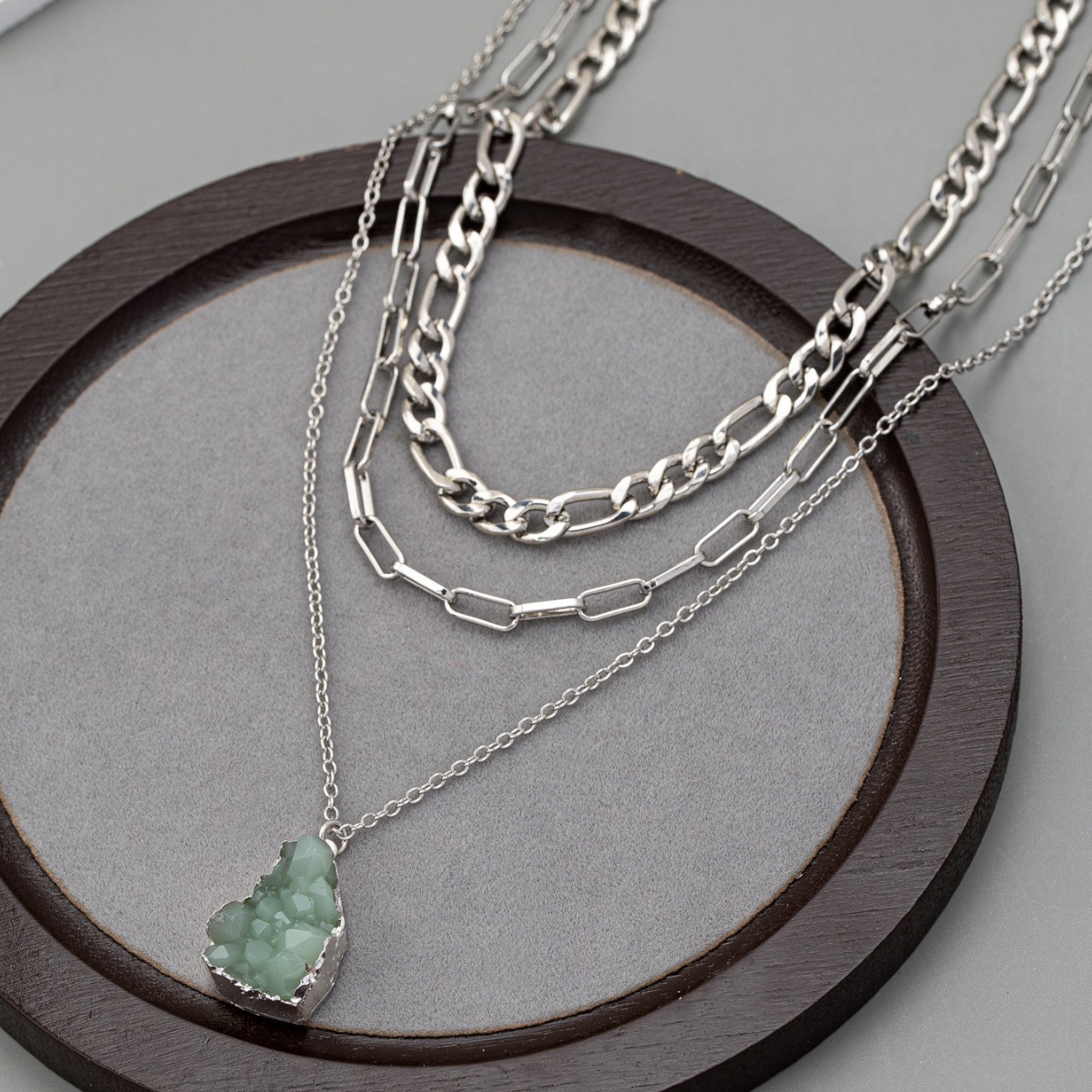 Simple Green Resin Pendant With Multiple Layers Of Different Chain Necklaces for Women