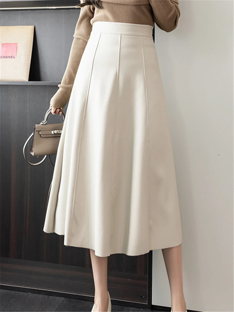 Seoulish Black Faux PU Leather Womens ALine Skirts Autumn Winter High Wasit Solid Chic Umbrella Office Female 250306