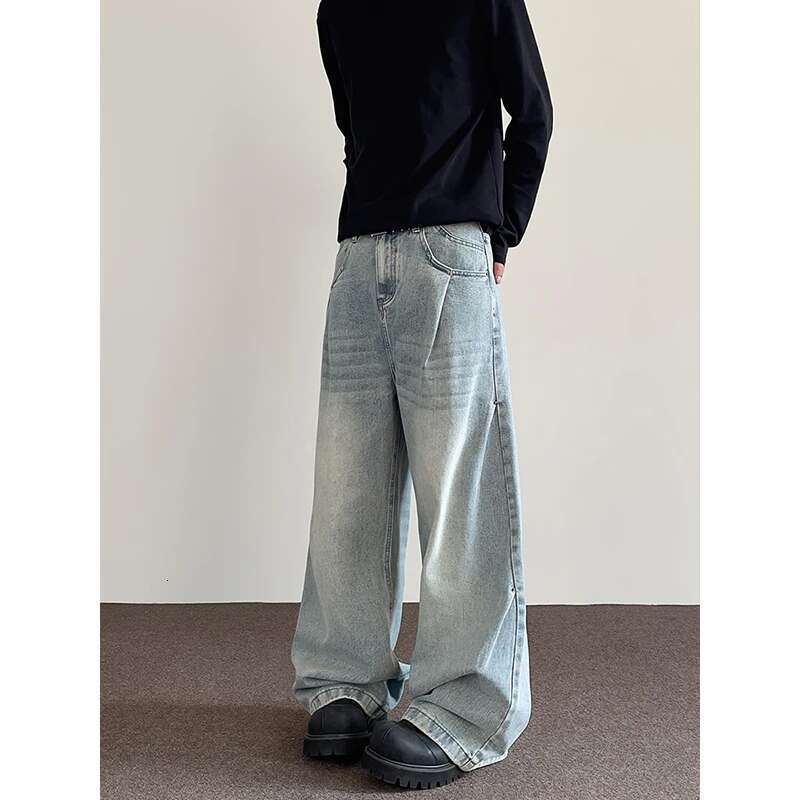 2025 Spring Vintage Y2k 2000S Blue High-Waisted Wide-Leg Jeans Women's Casual Versatile Denim Chic Streetwear Baggy Pants
