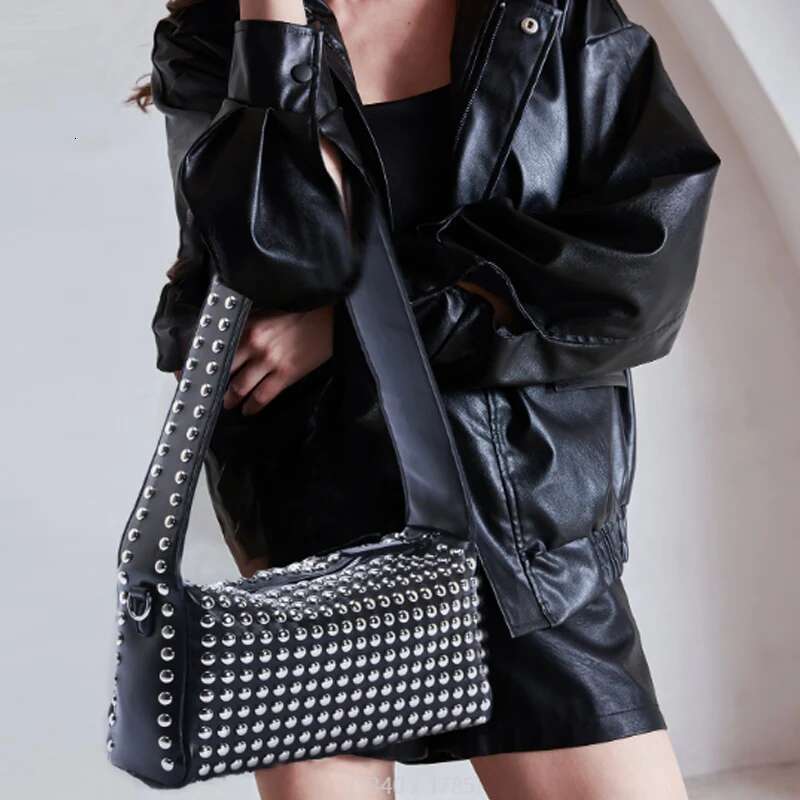 New Women's Punk Style Double-Sided Rivet Inlaid Armpit Fashion Shoulder Bag